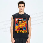 Unisex Bruce Lee Graffiti Printed Washed Tank Top