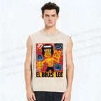 Unisex Bruce Lee Graffiti Printed Washed Tank Top