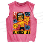 Unisex Bruce Lee Graffiti Printed Washed Tank Top