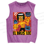Unisex Bruce Lee Graffiti Printed Washed Tank Top