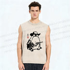Unisex Cowboy Frog With a Gun Printed Washed Tank Top