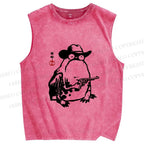 Unisex Cowboy Frog With a Gun Printed Washed Tank Top