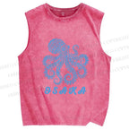 Unisex Osaka Blue Octopus Printed Washed Tank Top