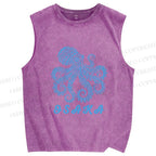 Unisex Osaka Blue Octopus Printed Washed Tank Top