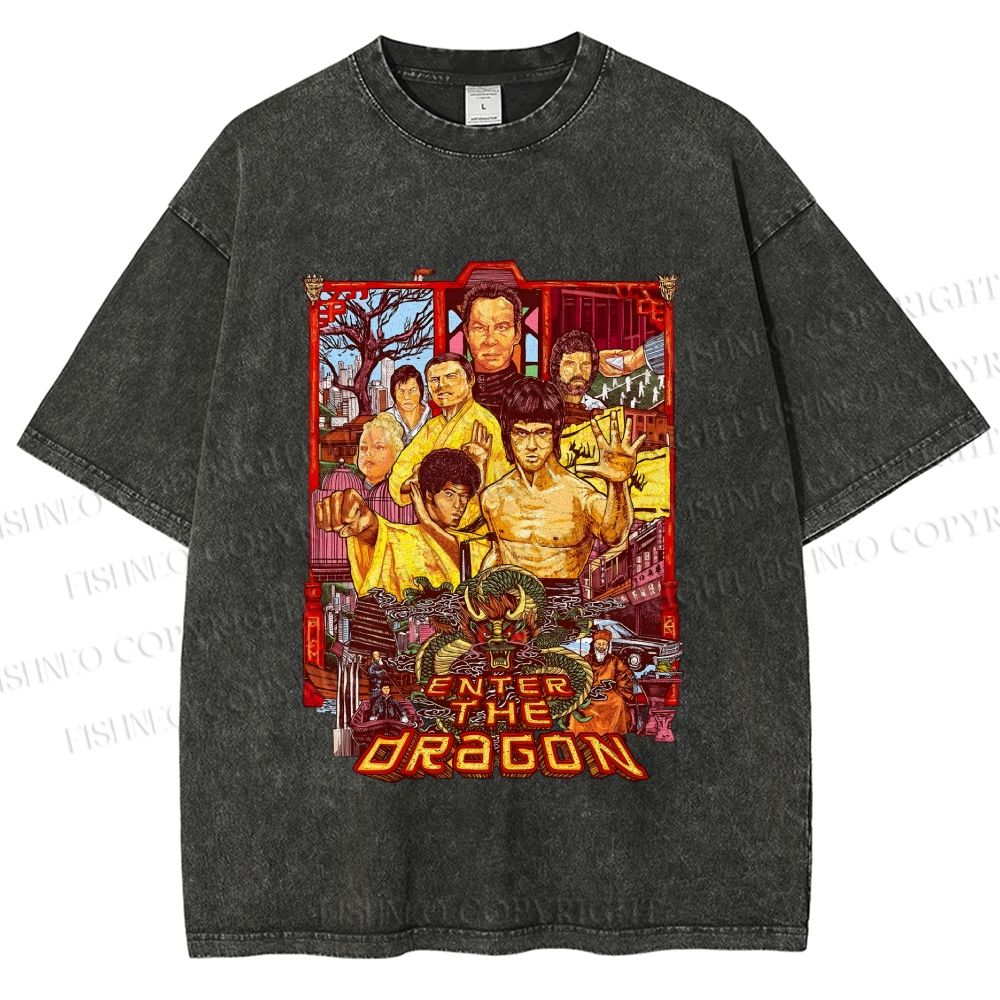Unisex Bruce Lee Enter the Dragon Printed Washed Tee