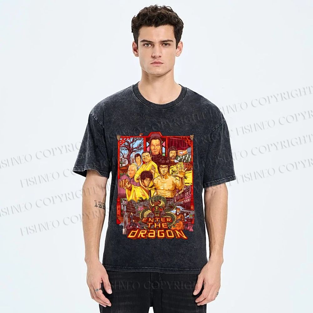 Unisex Bruce Lee Enter the Dragon Printed Washed Tee
