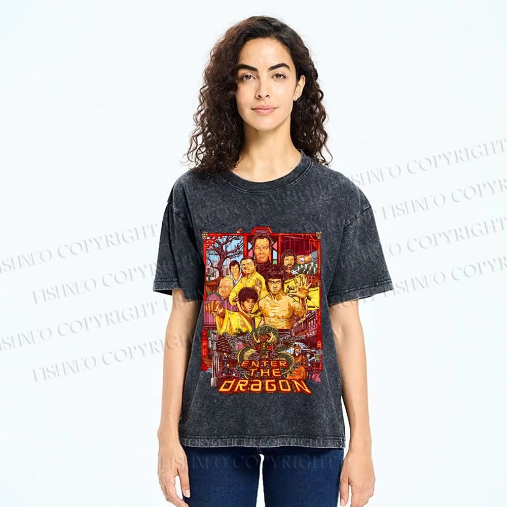 Unisex Bruce Lee Enter the Dragon Printed Washed Tee
