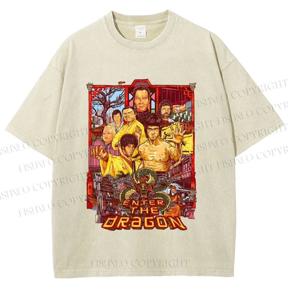 Unisex Bruce Lee Enter the Dragon Printed Washed Tee