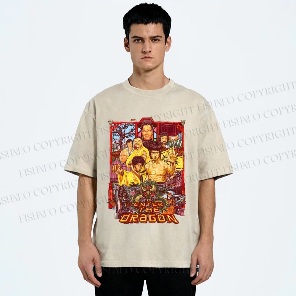 Unisex Bruce Lee Enter the Dragon Printed Washed Tee