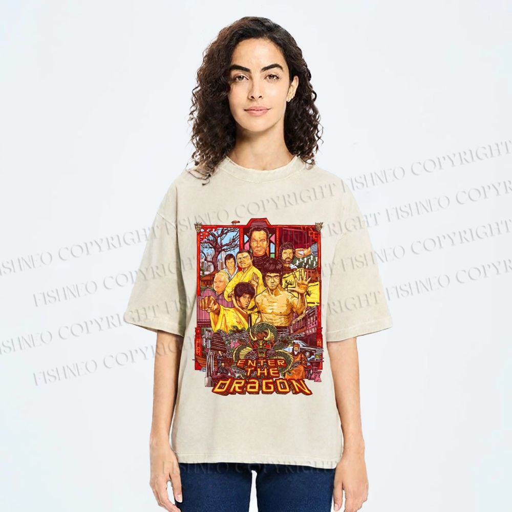 Unisex Bruce Lee Enter the Dragon Printed Washed Tee