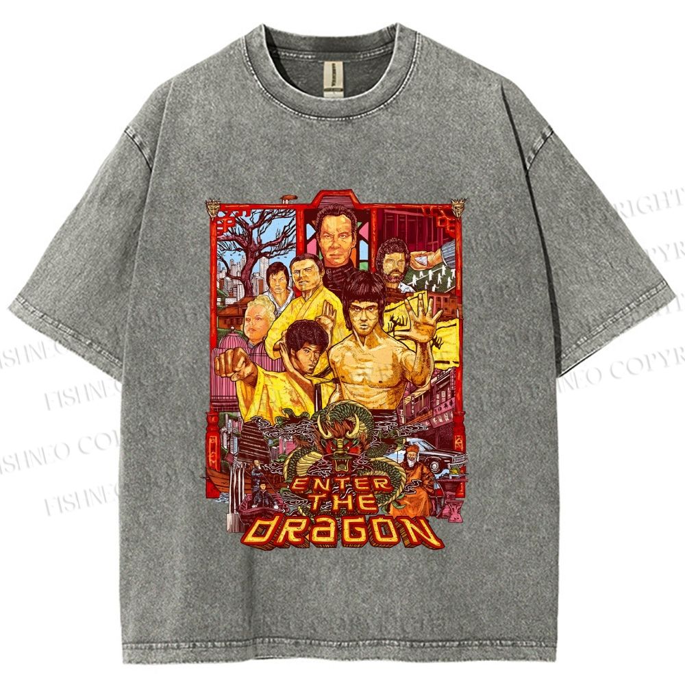 Unisex Bruce Lee Enter the Dragon Printed Washed Tee