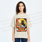 Unisex Japanese Ukiyo-e Ramen Cat Printed Washed Tee