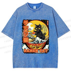 Unisex Japanese Ukiyo-e Ramen Cat Printed Washed Tee