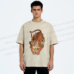 Unisex Vintage Japanese Tiger Printed Washed Tee