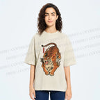 Unisex Vintage Japanese Tiger Printed Washed Tee