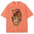 Unisex Vintage Japanese Tiger Printed Washed Tee