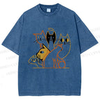 Unisex Line Art Cat Family Printed Washed Tee