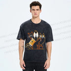 Unisex Line Art Cat Family Printed Washed Tee