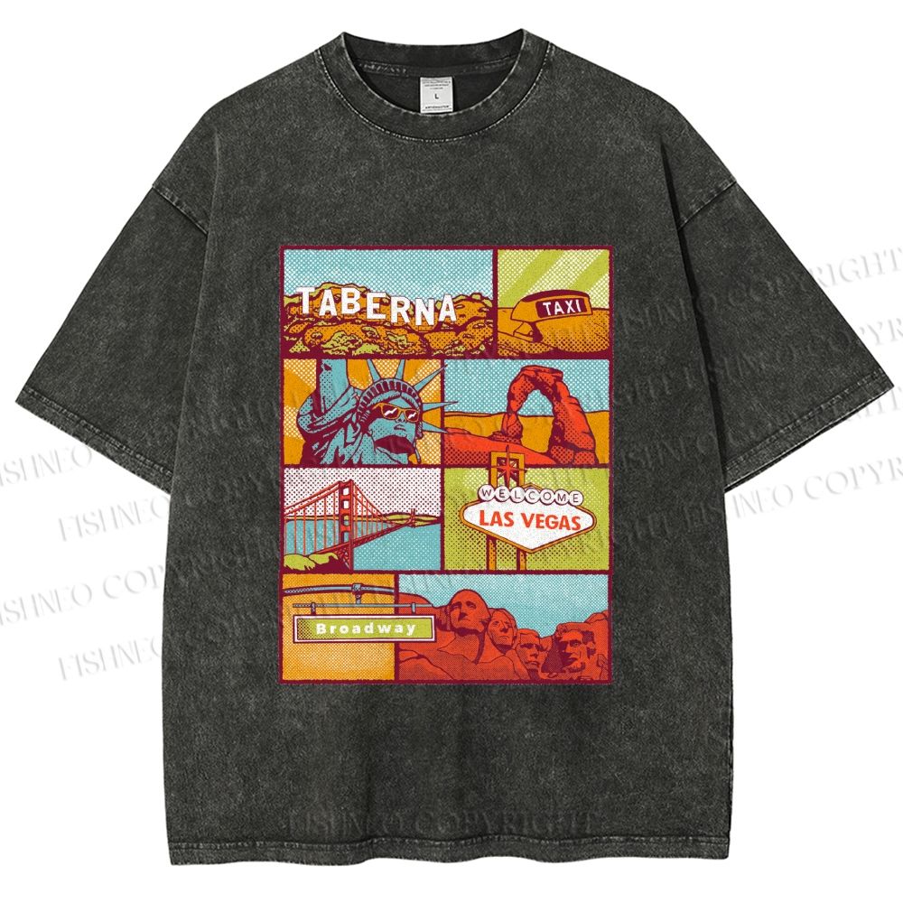Unisex American Travel Printed Washed Tee