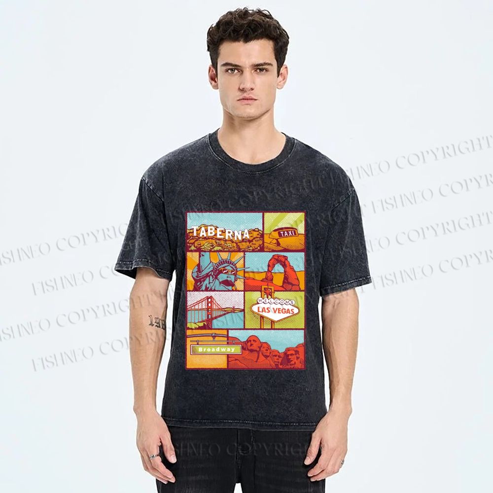 Unisex American Travel Printed Washed Tee