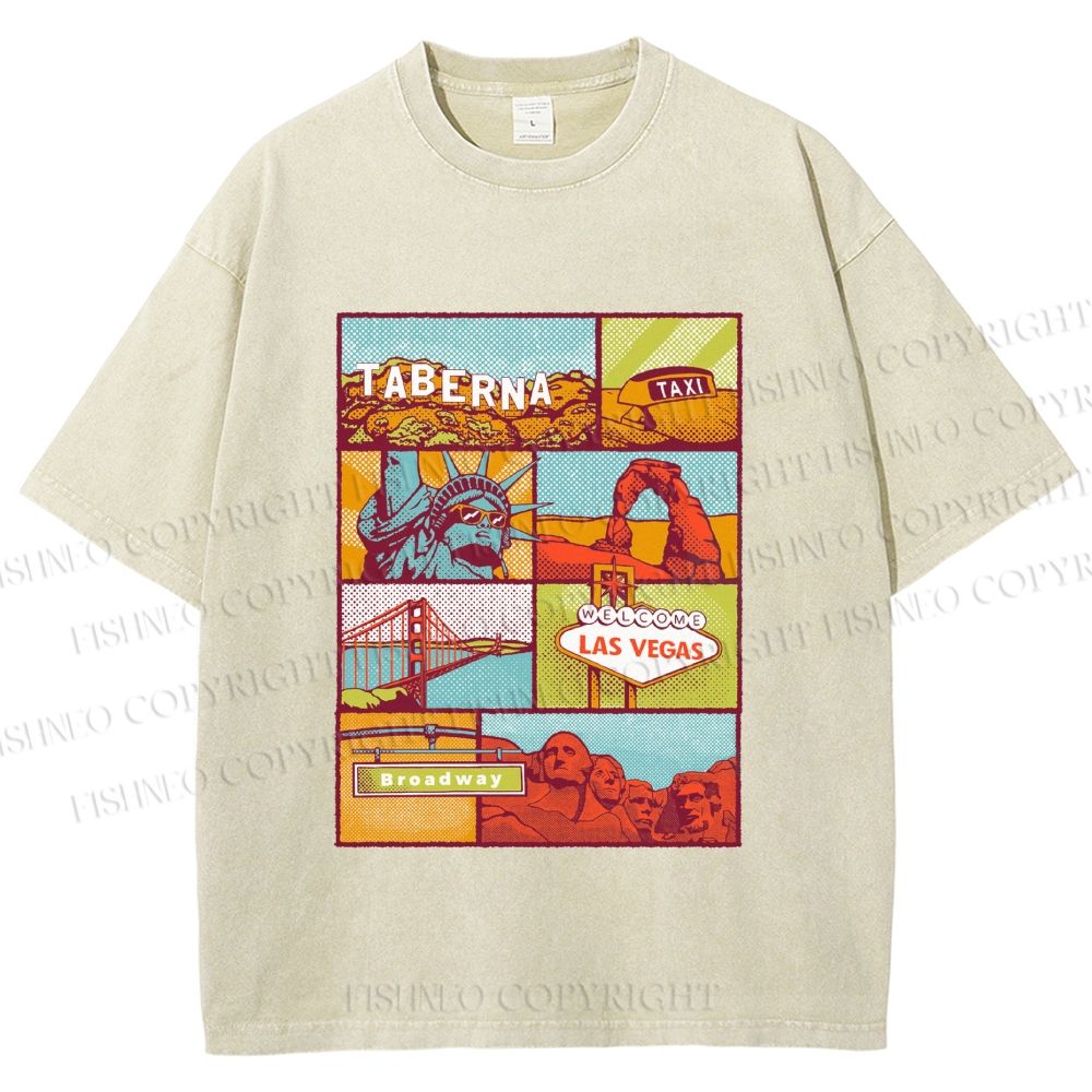Unisex American Travel Printed Washed Tee