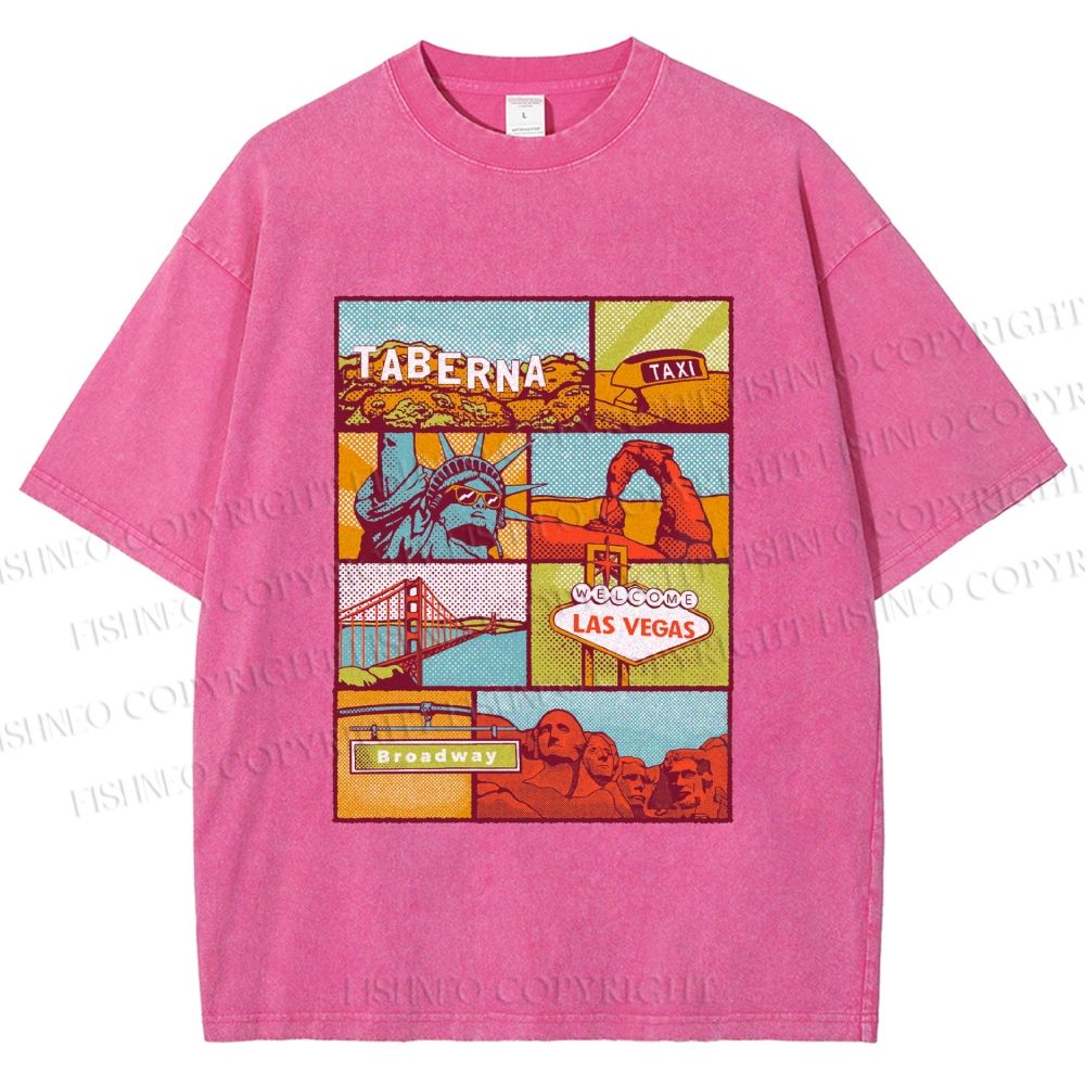 Unisex American Travel Printed Washed Tee