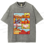 Unisex American Travel Printed Washed Tee
