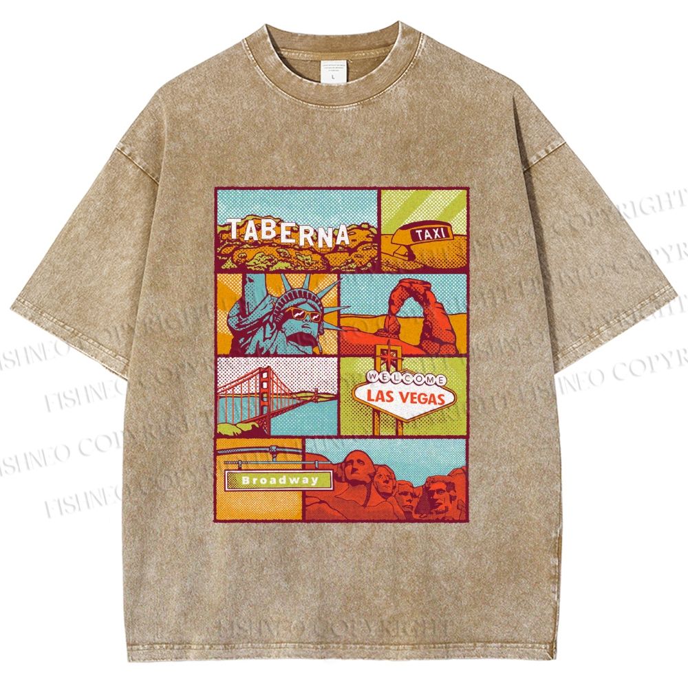 Unisex American Travel Printed Washed Tee