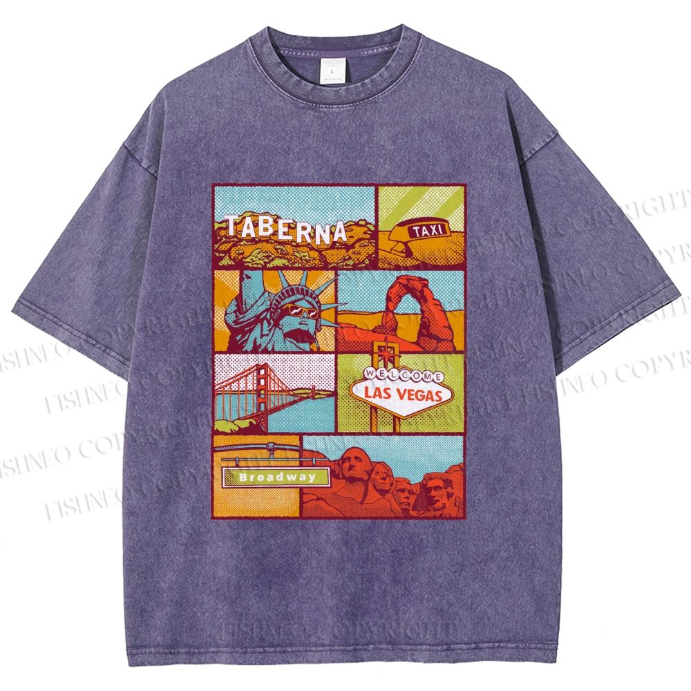 Unisex American Travel Printed Washed Tee