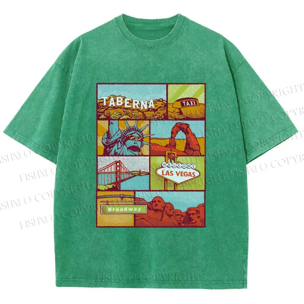 Unisex American Travel Printed Washed Tee