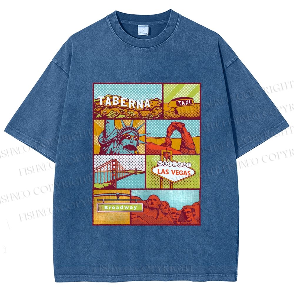 Unisex American Travel Printed Washed Tee