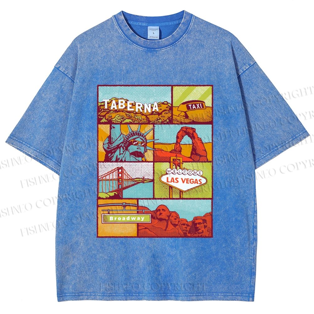 Unisex American Travel Printed Washed Tee