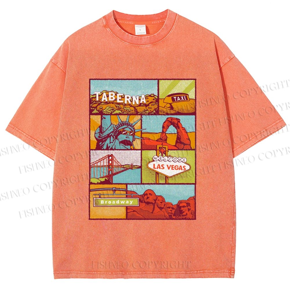 Unisex American Travel Printed Washed Tee