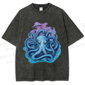 Unisex Galaxy Octopus Art Printed Washed Tee