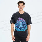 Unisex Galaxy Octopus Art Printed Washed Tee