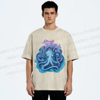 Unisex Galaxy Octopus Art Printed Washed Tee