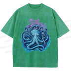 Unisex Galaxy Octopus Art Printed Washed Tee