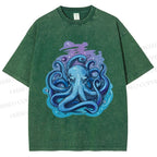Unisex Galaxy Octopus Art Printed Washed Tee