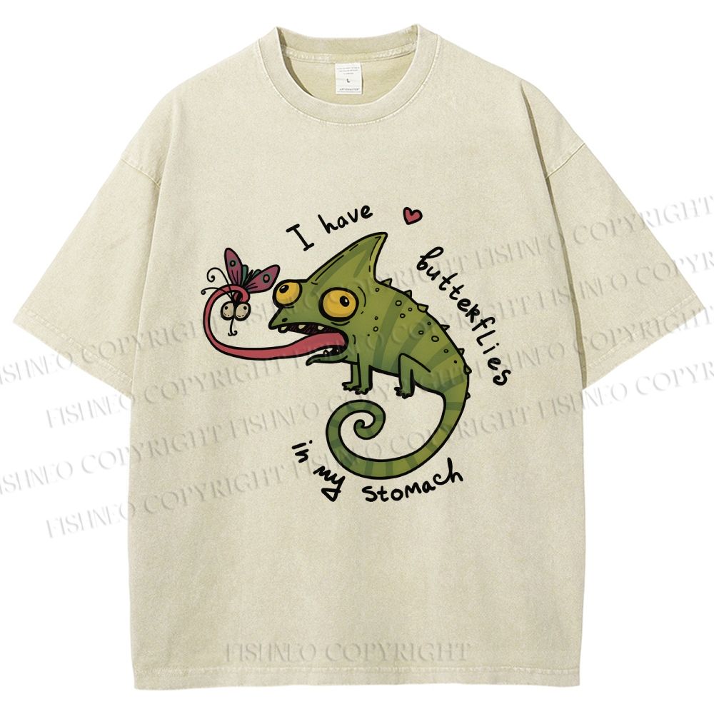 Unisex Cute Lizard Graphic Printed Washed Tee