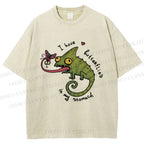 Unisex Cute Lizard Graphic Printed Washed Tee
