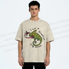 Unisex Cute Lizard Graphic Printed Washed Tee