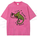 Unisex Cute Lizard Graphic Printed Washed Tee