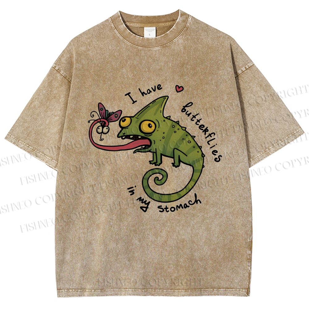 Unisex Cute Lizard Graphic Printed Washed Tee