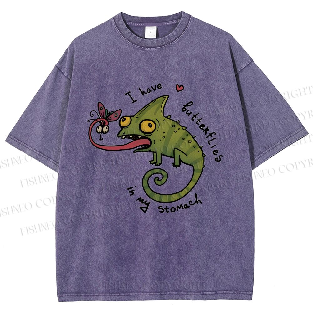 Unisex Cute Lizard Graphic Printed Washed Tee