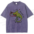 Unisex Cute Lizard Graphic Printed Washed Tee