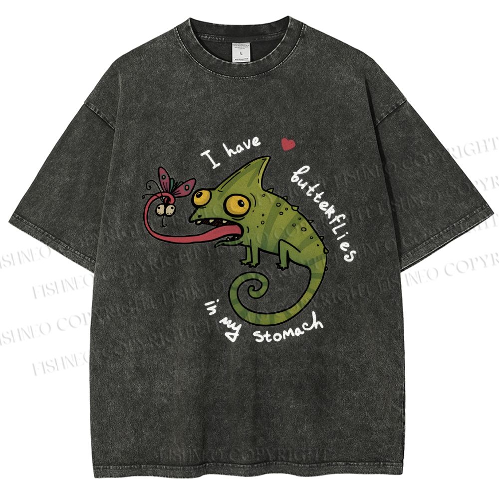 Unisex Cute Lizard Graphic Printed Washed Tee