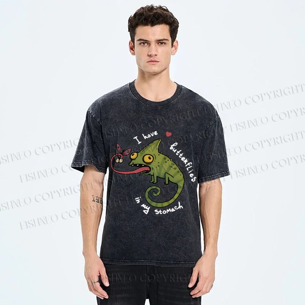Unisex Cute Lizard Graphic Printed Washed Tee