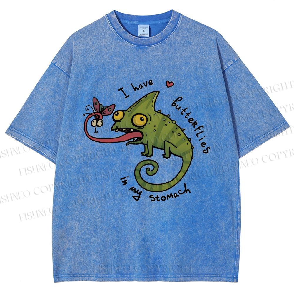 Unisex Cute Lizard Graphic Printed Washed Tee