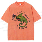 Unisex Cute Lizard Graphic Printed Washed Tee