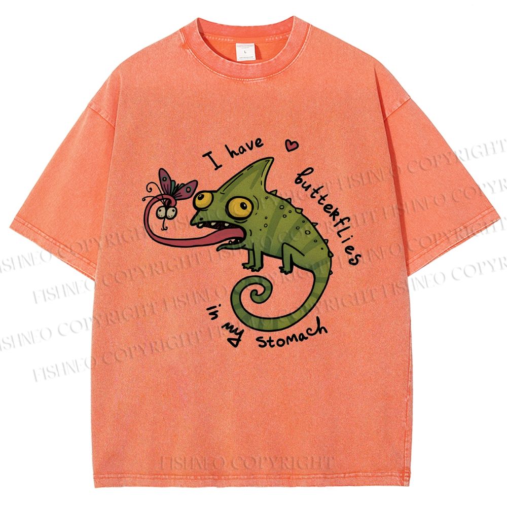 Unisex Cute Lizard Graphic Printed Washed Tee